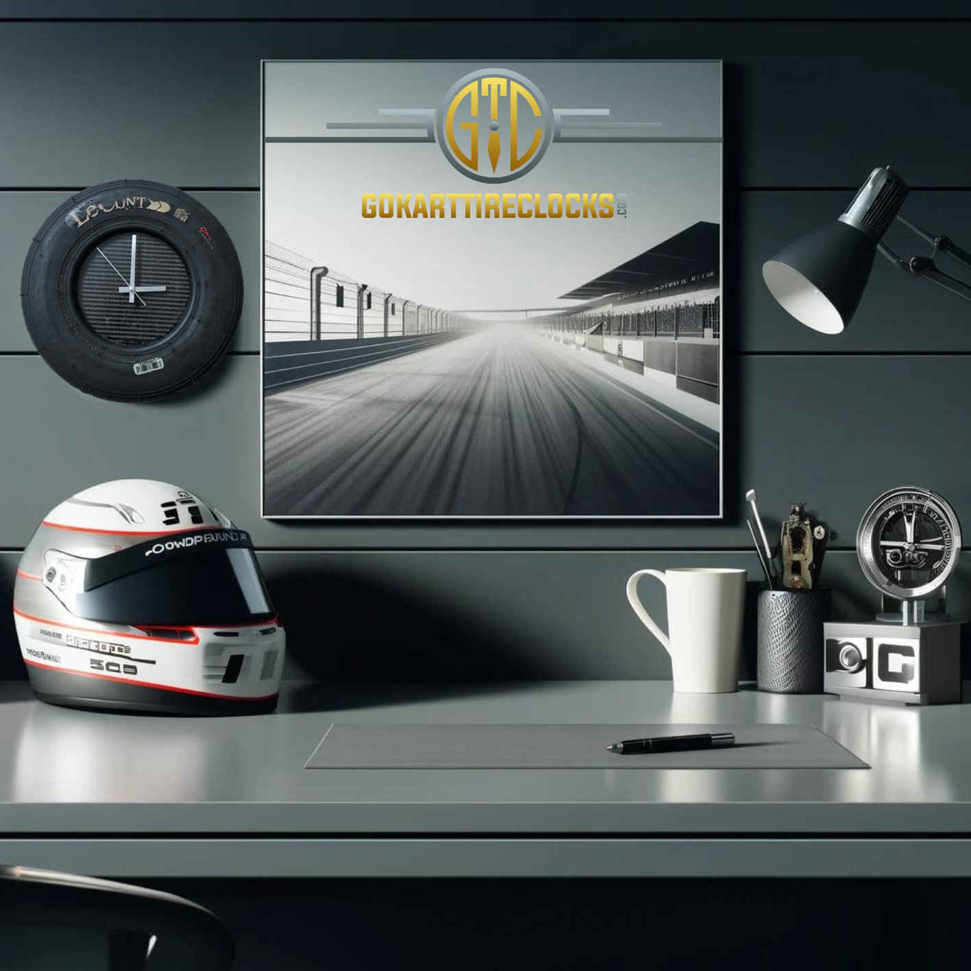 "Race Against Time: Go-Kart Tire Wall Clock"