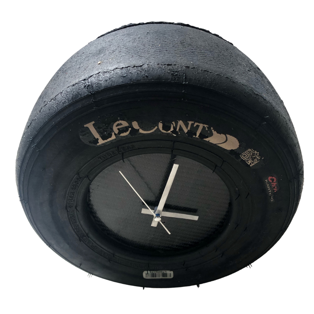 "Race Against Time: Go-Kart Tire Wall Clock"