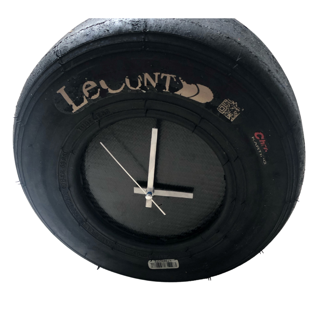 "Race Against Time: Go-Kart Tire Wall Clock"